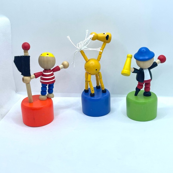 Set of 3 Vintage Wooden Dance Push Thumb Finger Puppet - Picture 2 of 6